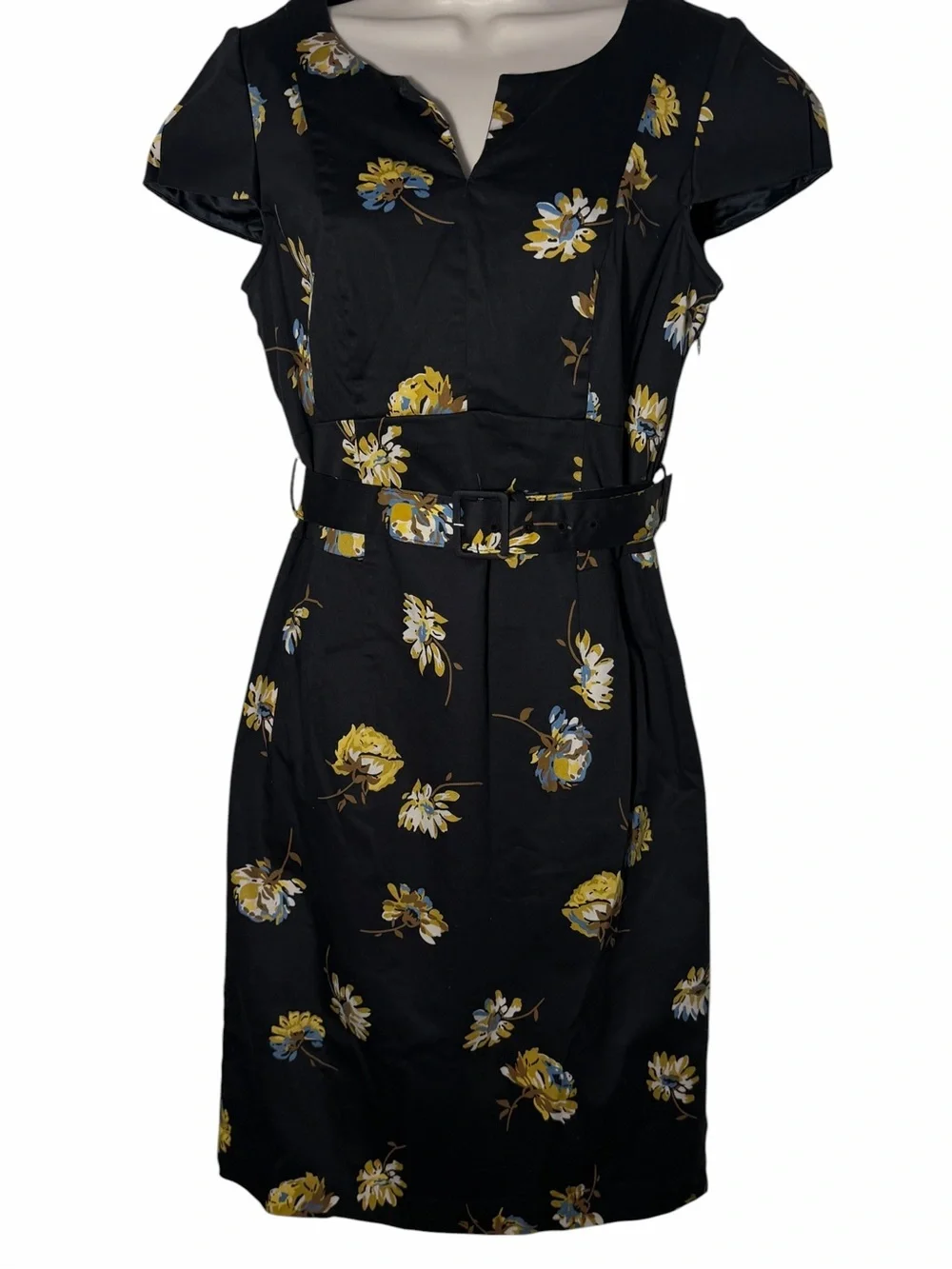 Boden Floral Black Belted Pencil Skirt Dress With Slit And Side Pocket Women 6R